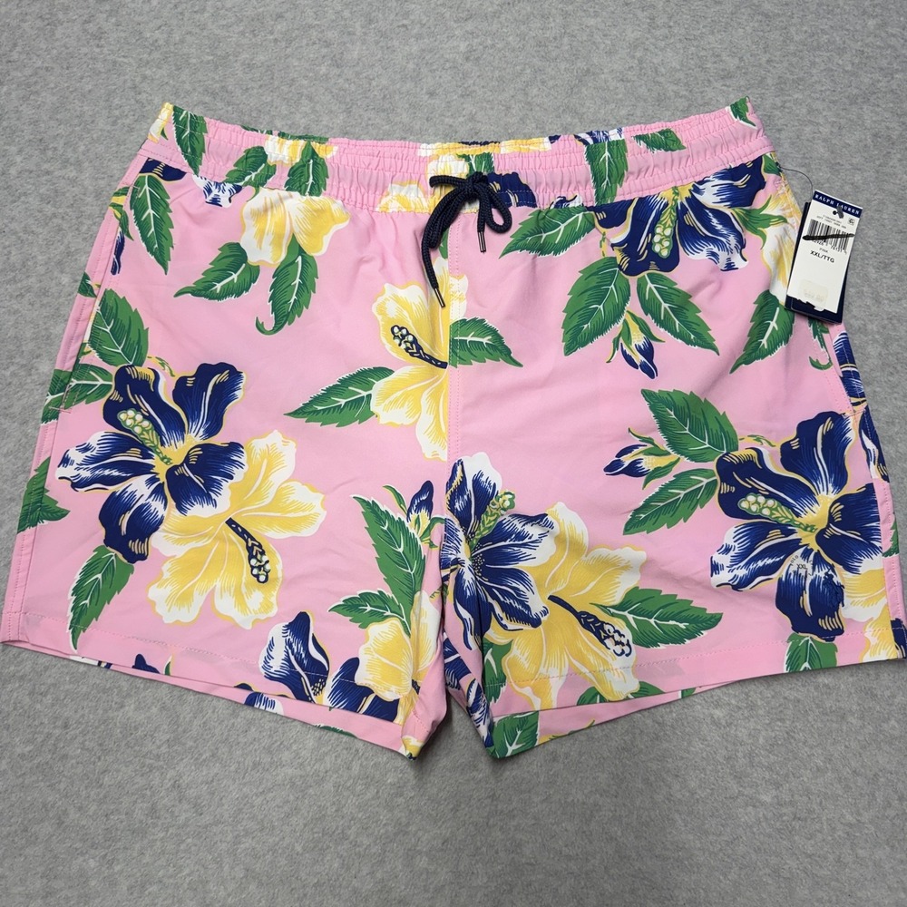 Polo Ralph Lauren Swim Trunks Mens 2XL Pink Floral Hawaiian Stretch Mesh Lined